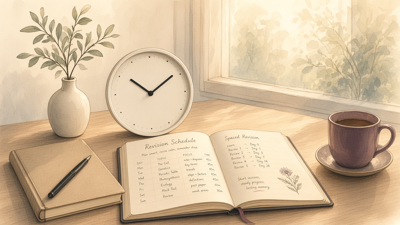 Phone, planner, and book arranged as a calm productivity suite