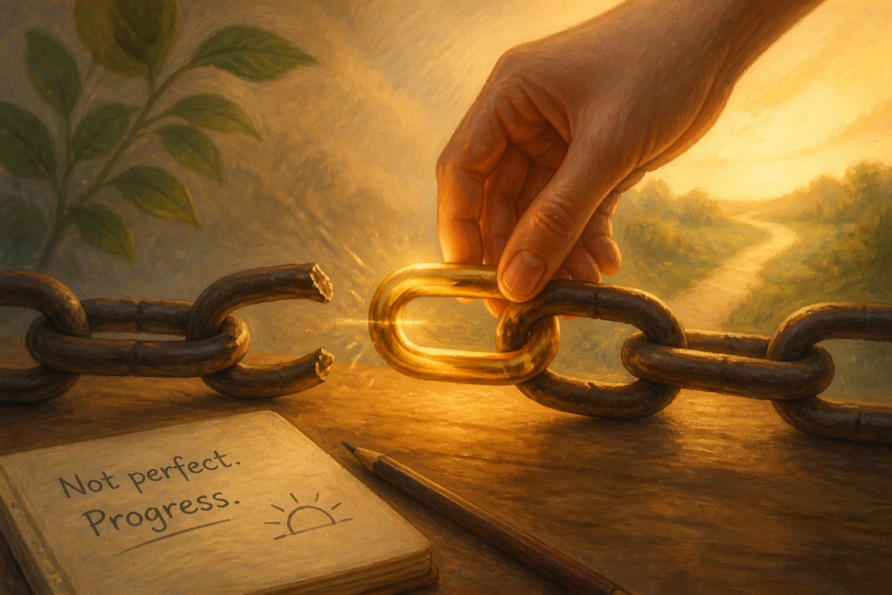 Broken streak chain being repaired with a new link