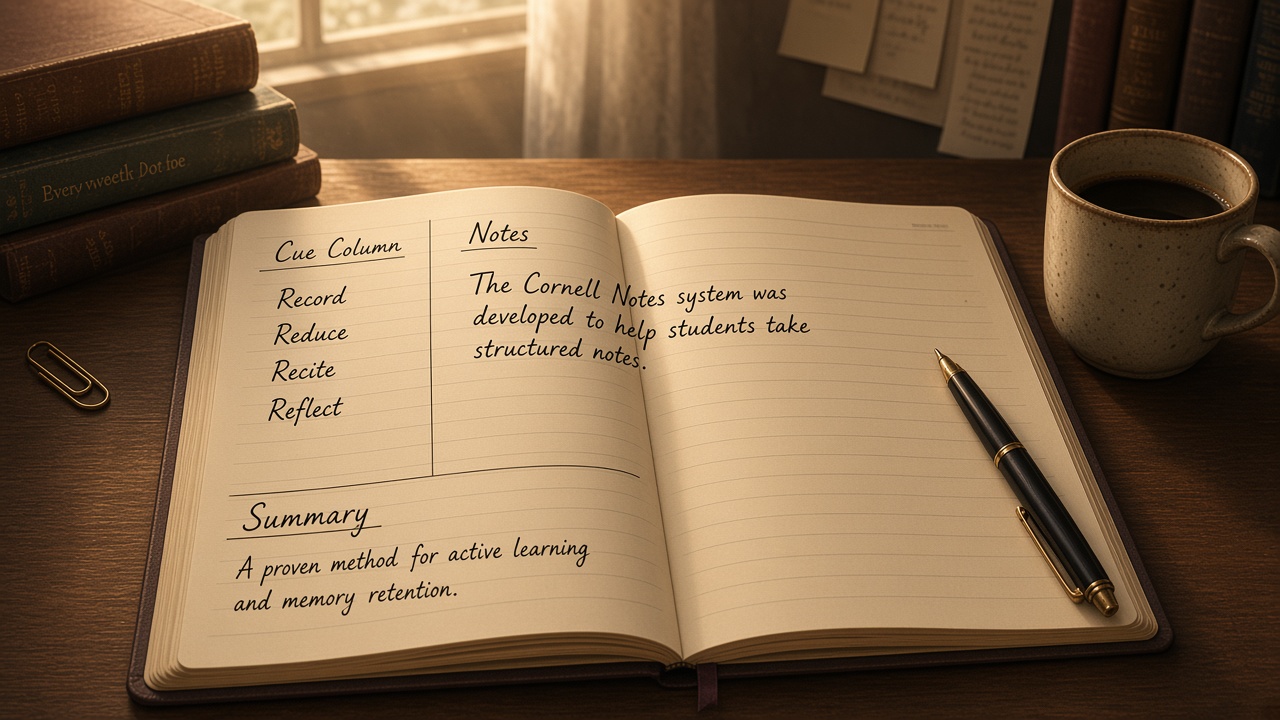 Notebook page laid out in the classic Cornell notes template