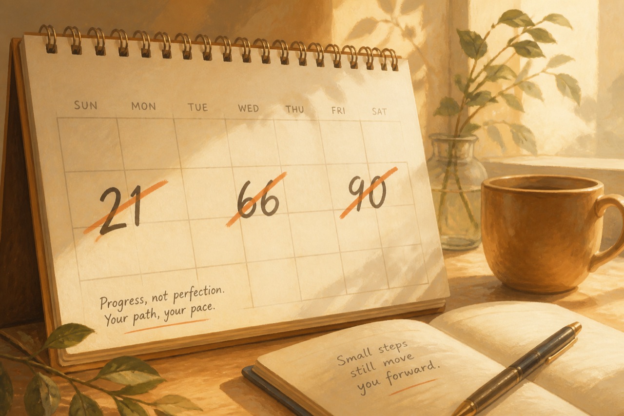 Calendar crossing out 21, 66, and 90 day myths