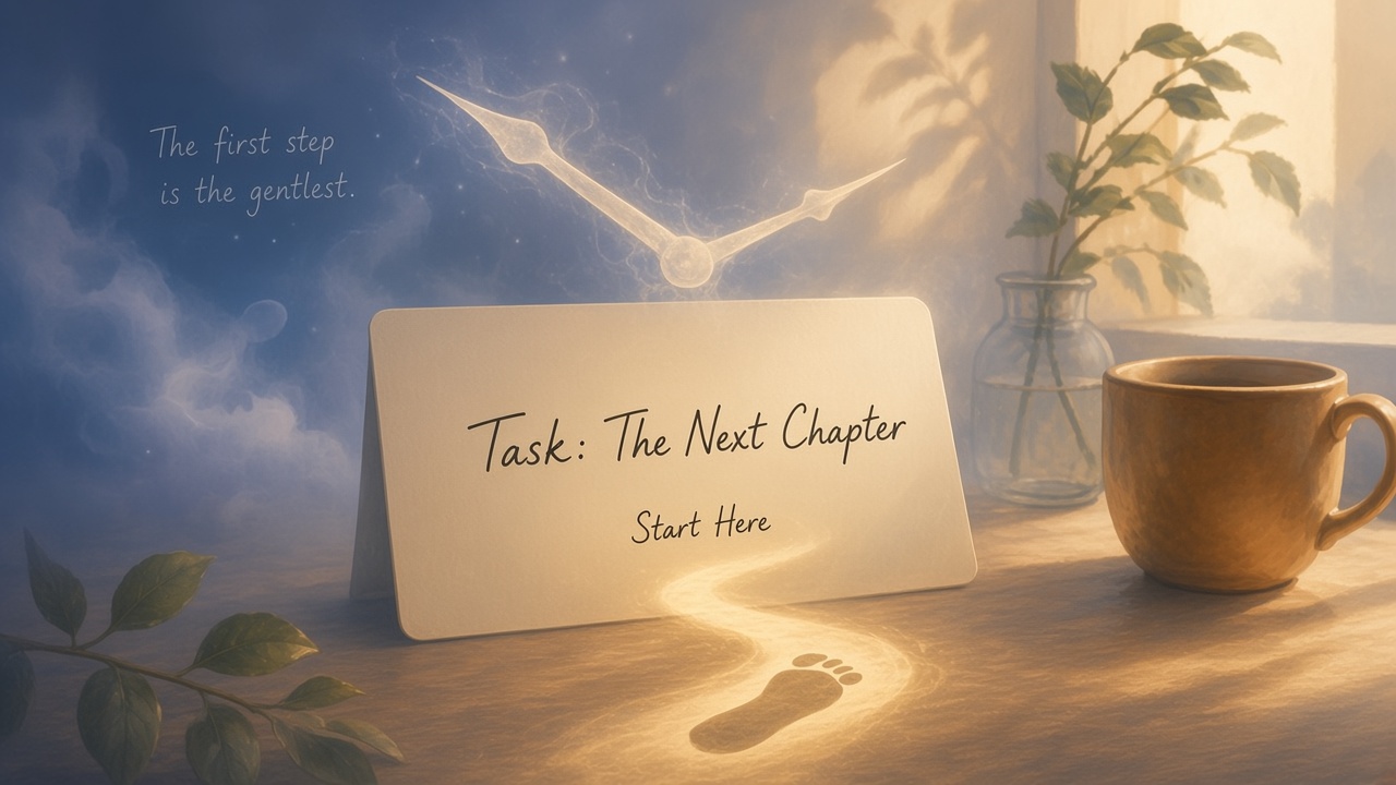 Waiting task card and a gentle first step of glowing path