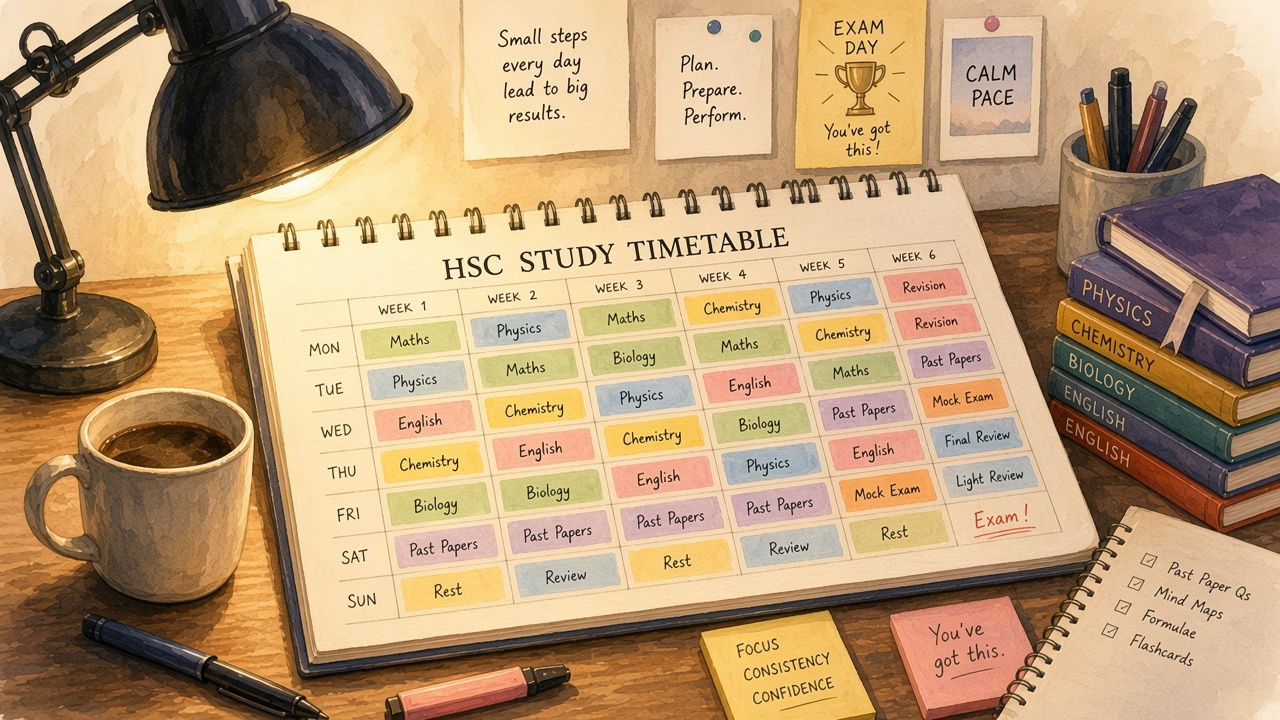 Weekly timetable grid with balanced subjects and rest