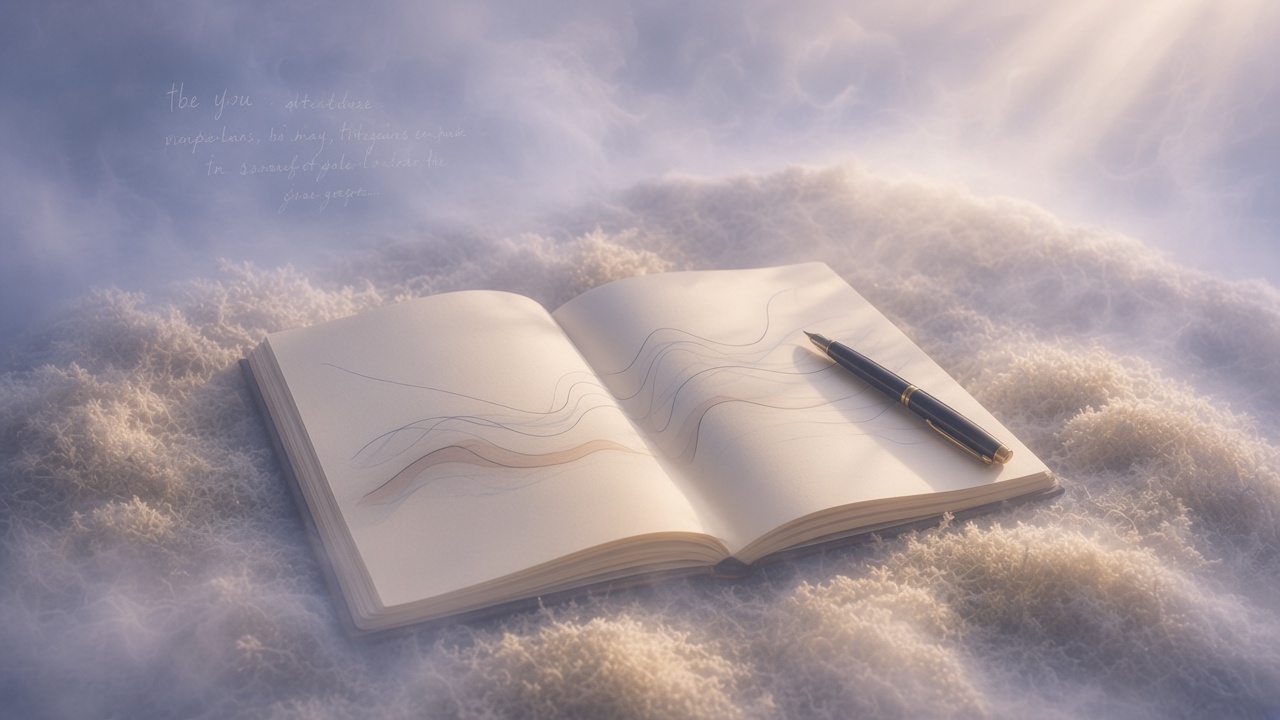 Open journal with gentle mood lines in soft morning light