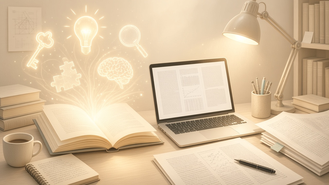 Open book with meaning rising as clear shapes from the page