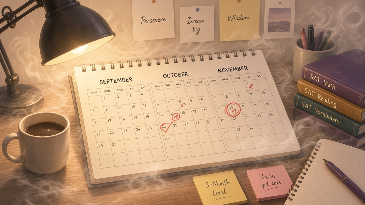 Three-month study calendar with practice checkpoints